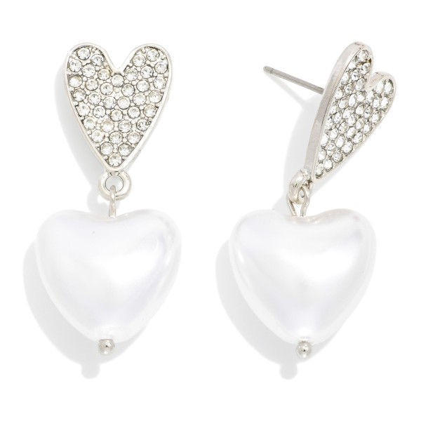 Wholesale metal Heart Rhinestone Studded Post Drop Linked Heart Pearl Drop Earri