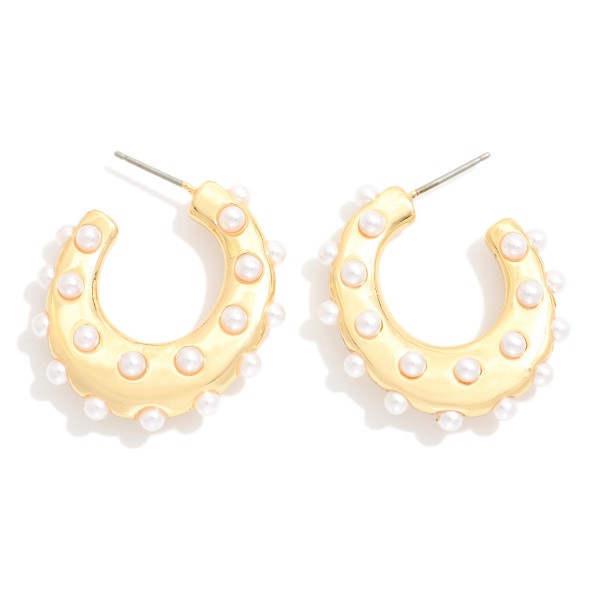 Flat Hoop Post Drop Earrings Featuring Peal Studs 

- Approximately 1" L  