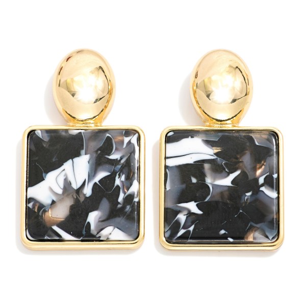 Wholesale marbled Acetate Squared Drop Earrings Metal Oval Post Drop L