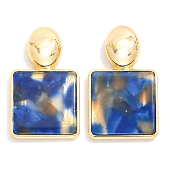 Marbled Acetate Squared Drop Earrings With Metal Tone Oval Post Drop 

- Approximately 1.5" L

