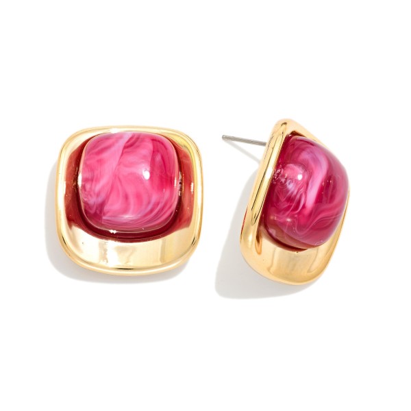 Marble Acetate Squared Post Drop Earring With Metal Tone Border 

- Approximately .75" L 