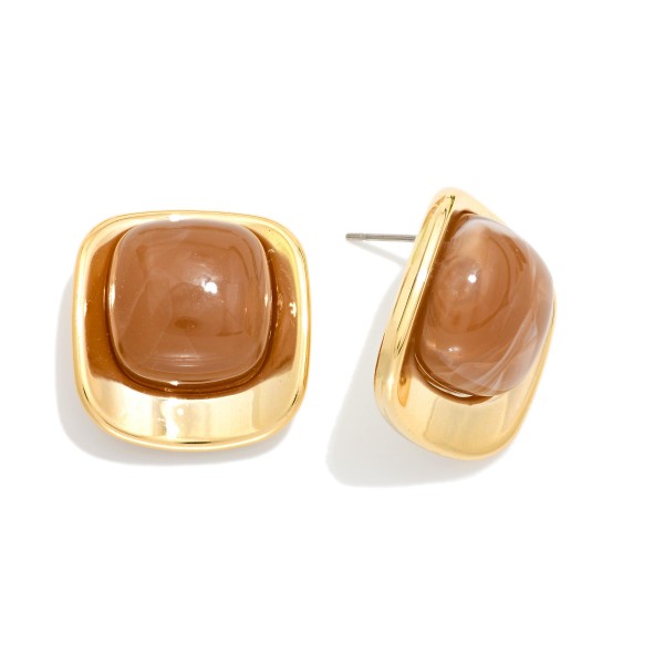Marble Acetate Squared Post Drop Earring With Metal Tone Border 

- Approximately .75" L 