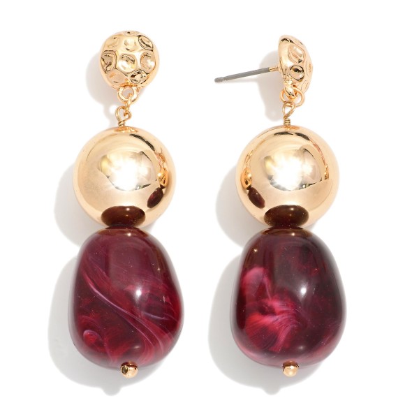 Metal Tone Ball Chain Link Drop Earrings Featuring Natural Stone 

- Approximately 2" L

