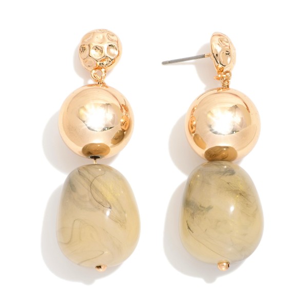 Metal Tone Ball Chain Link Drop Earrings Featuring Natural Stone 

- Approximately 2" L

