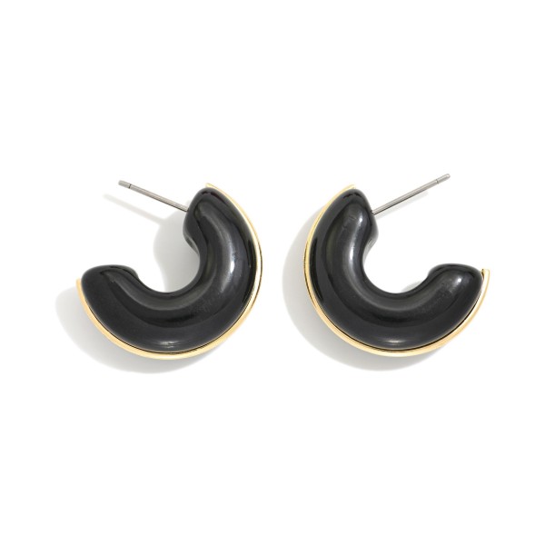 Acetate Half Hoop Earring With Gold Detail 

- approximately 1" D 