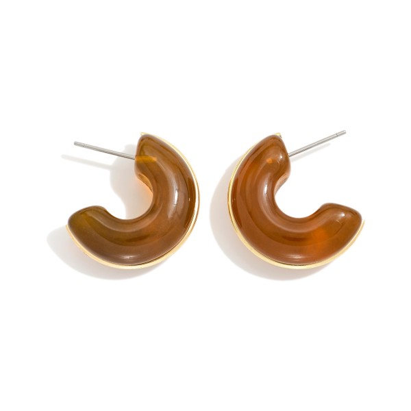 Acetate Half Hoop Earring With Gold Detail 

- approximately 1" D 