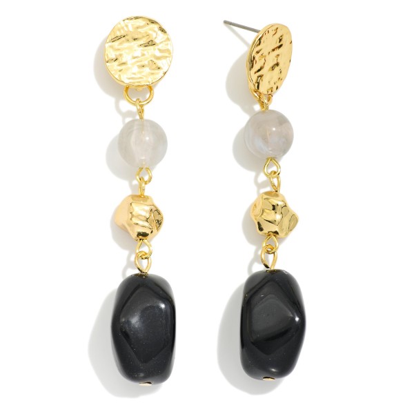 Linked Stone & Metal Tone Nugget Post Drop Earrings 

- Approximately 2.5" L