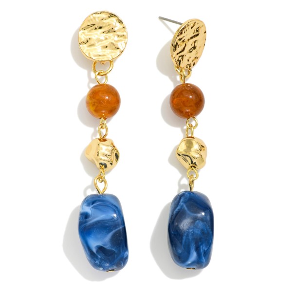 Linked Stone & Metal Tone Nugget Post Drop Earrings 

- Approximately 2.5" L