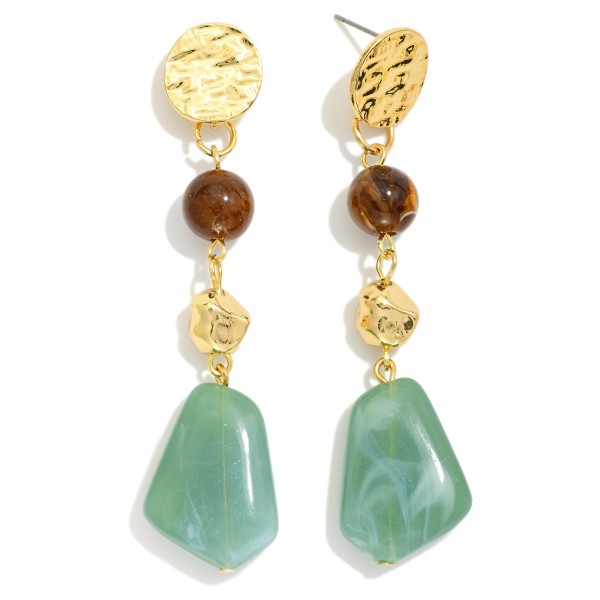 Linked Stone & Metal Tone Nugget Post Drop Earrings 

- Approximately 2.5" L