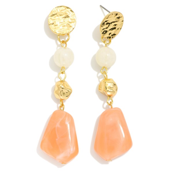 Linked Stone & Metal Tone Nugget Post Drop Earrings 

- Approximately 2.5" L