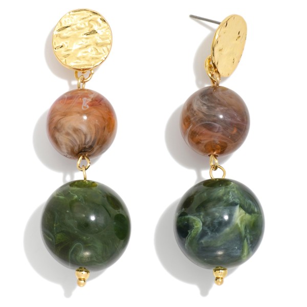 Linked Marbled Acetate Balls Featuring Textured Metal Post 

- Approximately 2.25" L