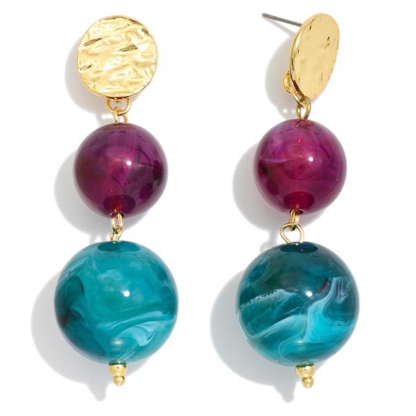 Linked Marbled Acetate Balls Featuring Textured Metal Post 

- Approximately 2.25" L