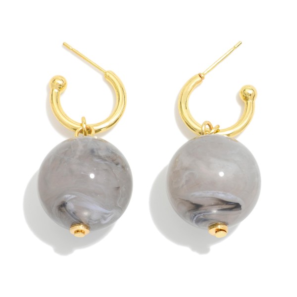 Metal Tone Hoop Earrings Featuring Marbled Acetate Ball Dangle 

- Approximately 1.75" L