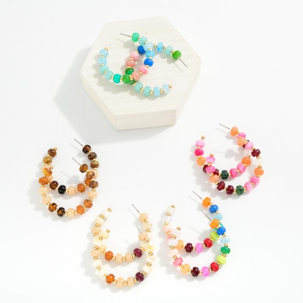 Candy Bead Beaded Hoop Earrings 

- Approximately 1.75" D