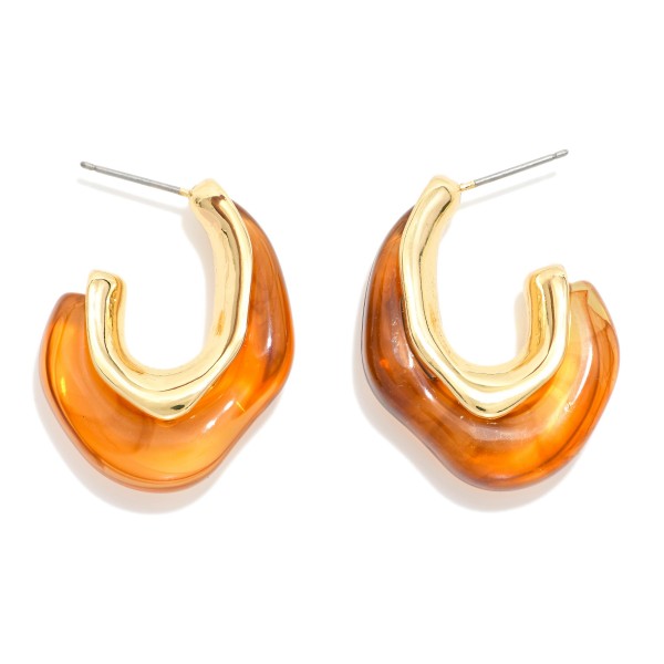 Marbled Acetate Irregular Hoop Earrings 
- Approximately 1" L