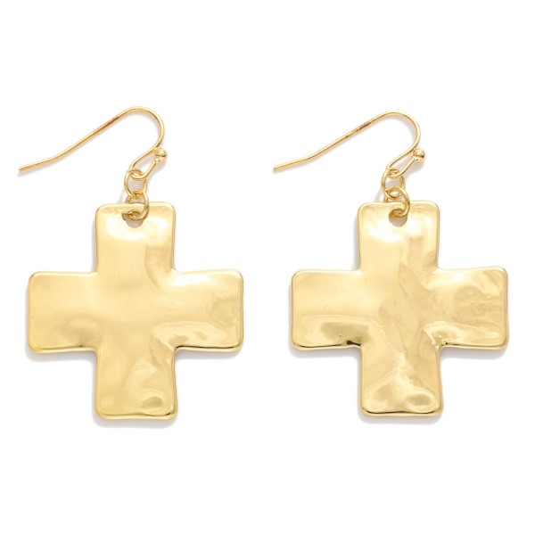 Hammered Metal Tone Cross Drop Earring 

- Approximately 1.75" L 