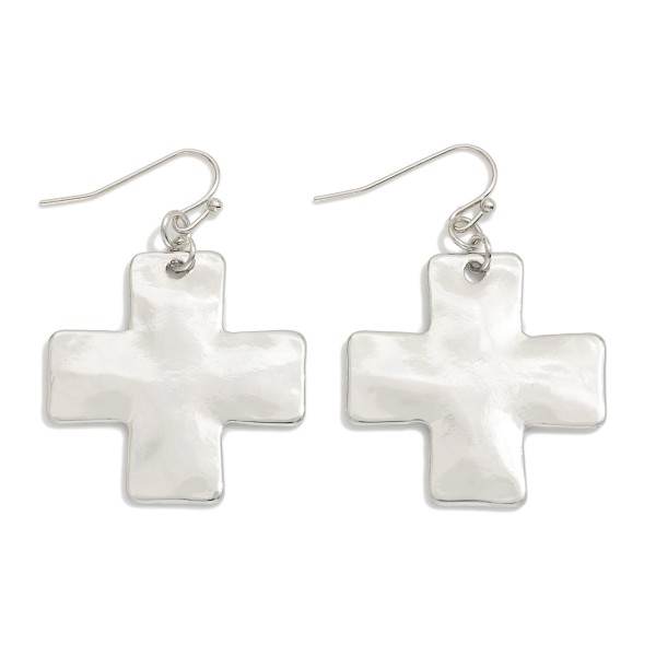 Hammered Metal Tone Cross Drop Earring 

- Approximately 1.75" L 