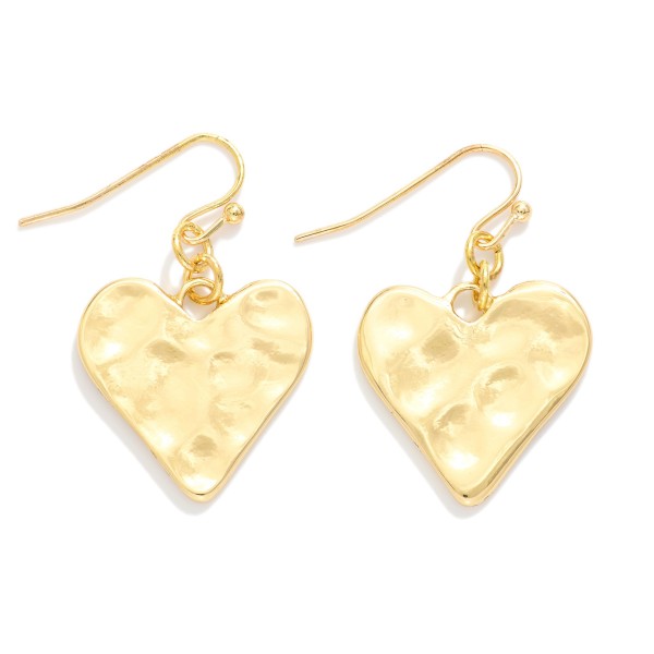 Hammered Metal Tone Heart Drop Earring 
- Approximately 1.75" L