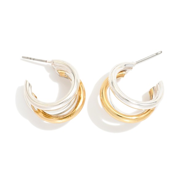 Two Tone Metal Tone Triple Layered Hoop Earrings

- Approximately .75" D

