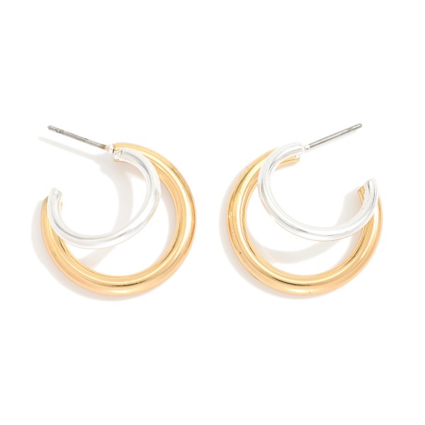 Layered Metal Tone Hoop Drop Earrings

- Approximately  1" D 