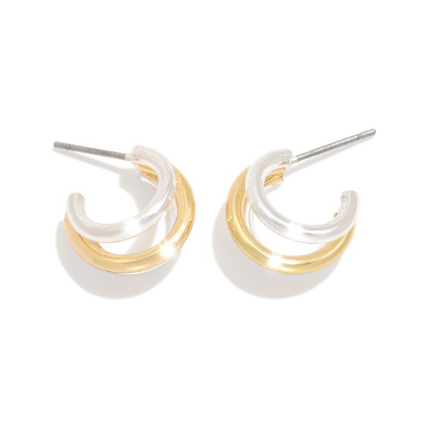 Layered Two Tone Metal Hoop Earring 

- Approximately .5" L