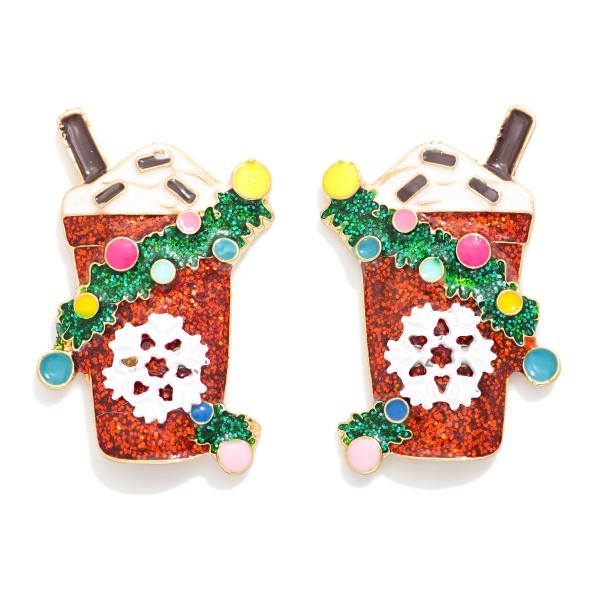 Glitter Enamel Christmas Hot Chocolate Post Drop Earrings 

- Approximately 1.25" L