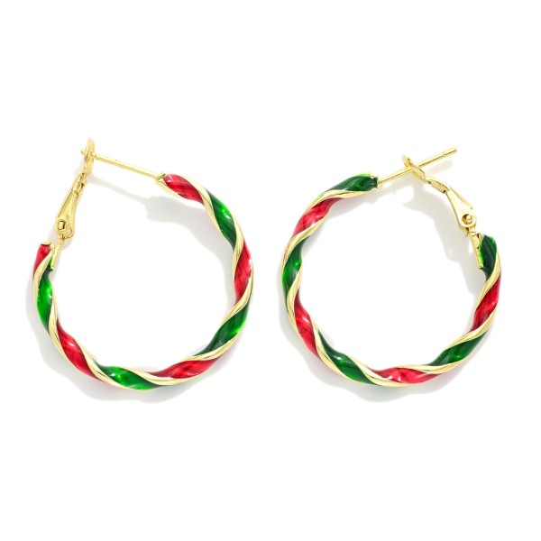 Twisted Christmas Hoop Earrings 

- Approximately 1" D