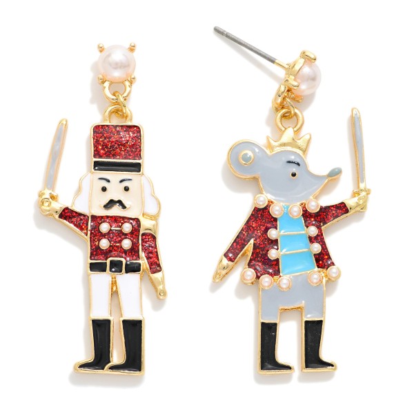 Enamel Christmas Mouse & Nutcracker Post Drop Earrings 

- Approximately 1.75" L