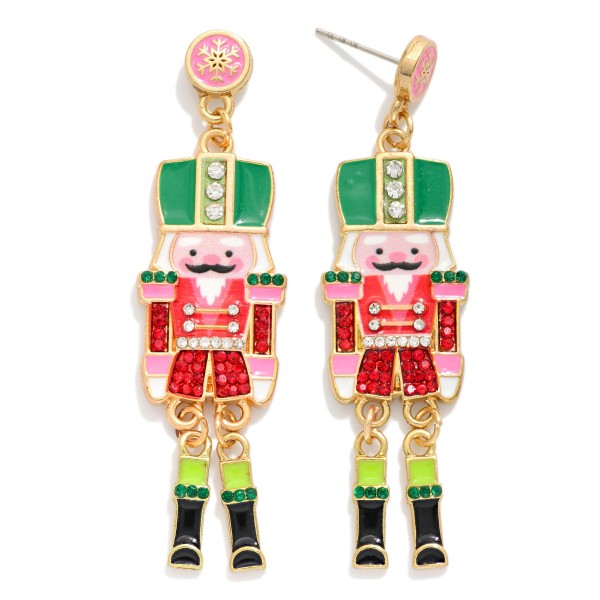Glitter Enamel Nutcracker Post Drop Earrings 

- Approximately 2" L