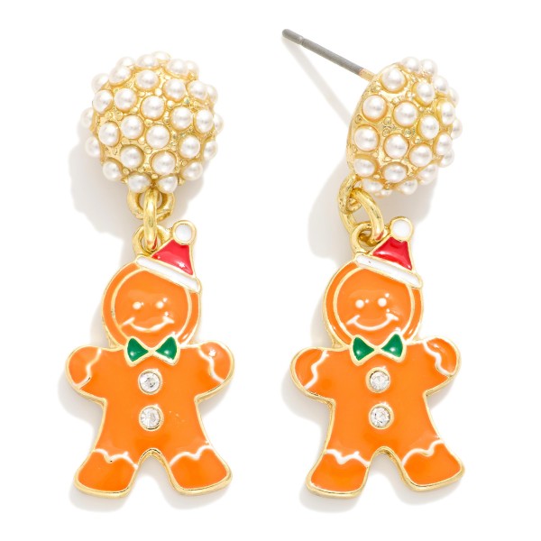 Enamel Christmas Gingerbread Drop Earrings With Pearl Studded Post Drop 

- Approximately 1.5" L
