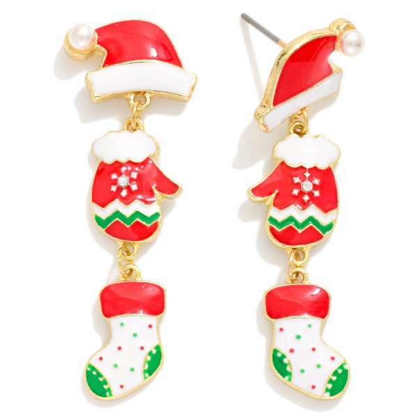 Linked Enamel Christmas Themed Drop Earrings 

- Approximately 1.75" L