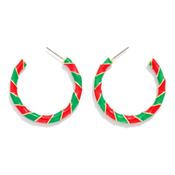 Enamel Striped Christmas Hoop Earrings 

- Gold Dipped
- Approximately 1"D