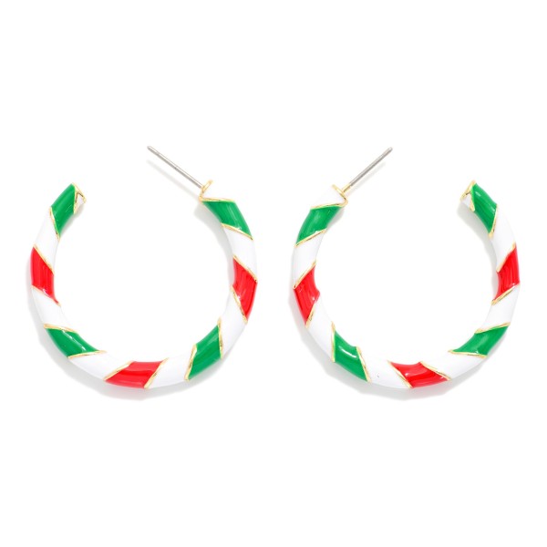 Enamel Striped Christmas Hoop Earrings 

- Gold Dipped
- Approximately 1"D
