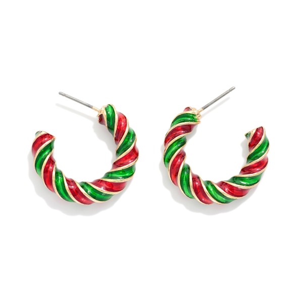Enamel Striped Christmas Hoop Earrings 

- Gold Dipped
- Approximately .75" D