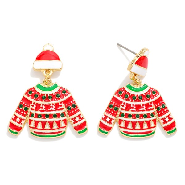 Enamel Christmas Sweater Post Drop Earrings 

- Gold Dipped
- Approximately 1.5" L