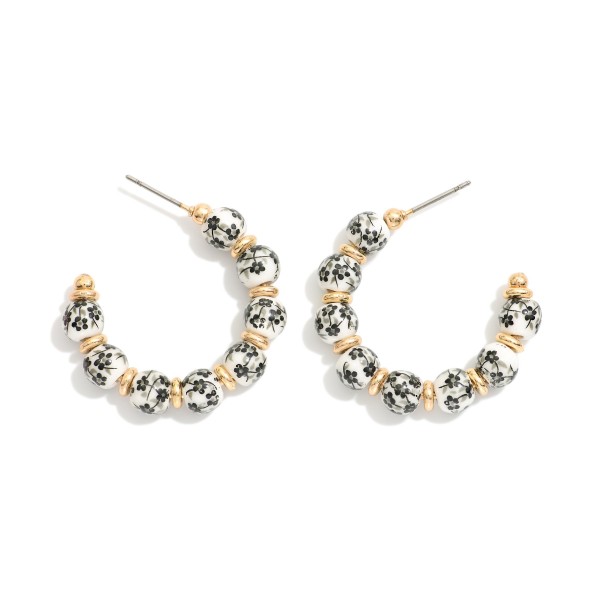 Chinoiserie Bead & Gold Disk Beaded Hoop Earrings 

- Approximately 1" D 