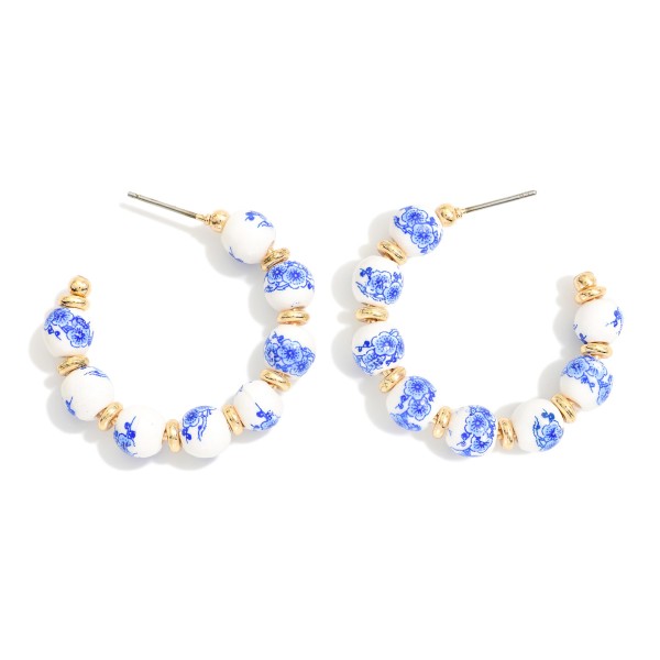 Chinoiserie Bead & Gold Disk Beaded Hoop Earrings 

- Approximately 1" D 