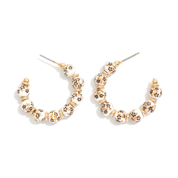 Chinoiserie Bead & Gold Disk Beaded Hoop Earrings 

- Approximately 1" D 
