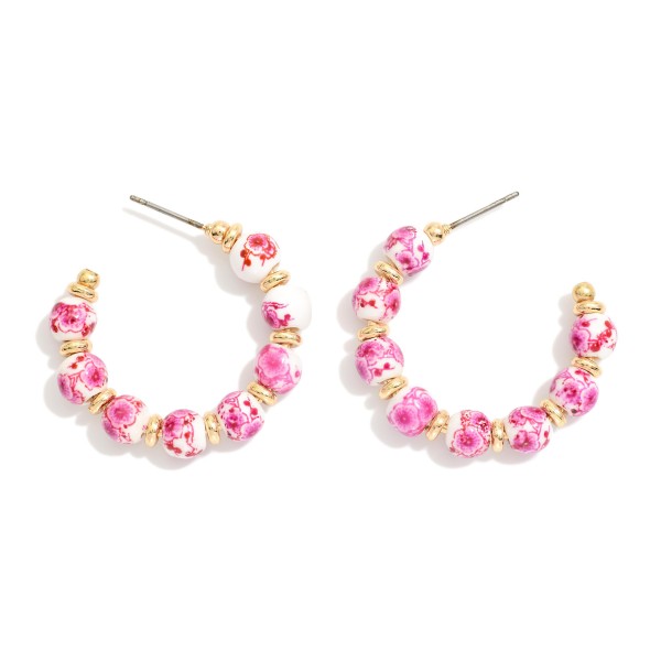 Chinoiserie Bead & Gold Disk Beaded Hoop Earrings 

- Approximately 1" D 