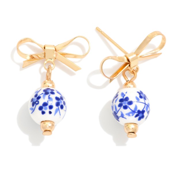 Chinoiserie Bead Bow Post Drop Earrings 

- Approximately 1" L 