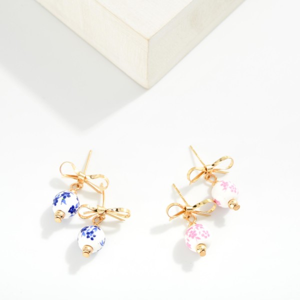 Chinoiserie Bead Bow Post Drop Earrings 

- Approximately 1" L 