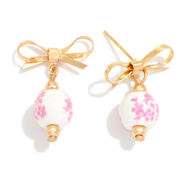 Chinoiserie Bead Bow Post Drop Earrings 

- Approximately 1" L 