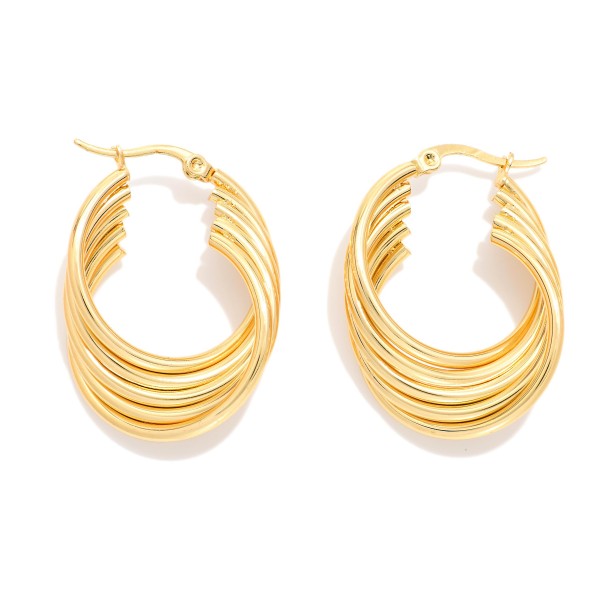 Layered Gold Hoop Earrings 

- Stainless Steel
- Water Resistant
- Approximately 1" D