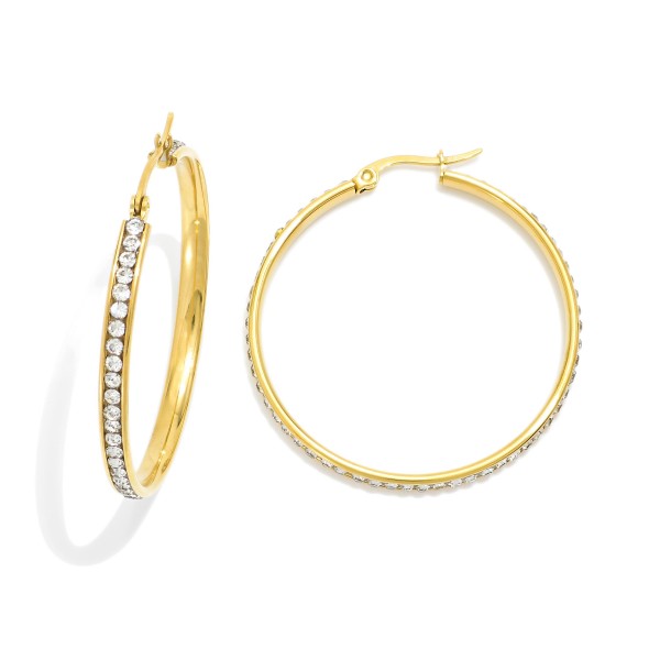 Rhinestone Studded Hoop Earrings 

- Stainless Steel
- Water Resistant
- Approximately 1.25" D