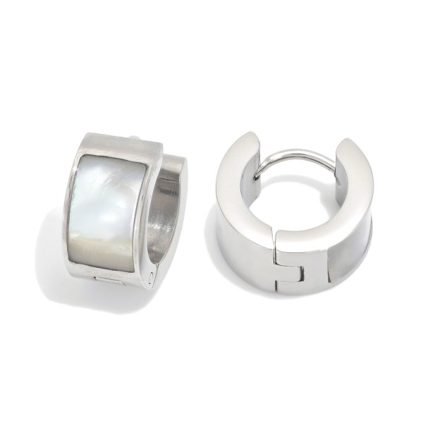 Hinged Hoop Earrings Featuring Pearlescent Detail 

- Approximately .5" D