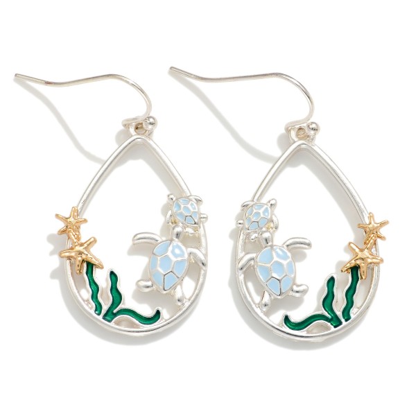 Teardrop Earrings Featuring Enamel Sea Creatures 

- Approximately 1.25" L