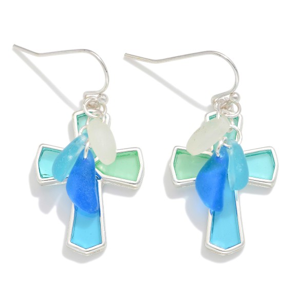 Acetate & Metal Cross Drop Earrings 

- Approximately 1" L
 