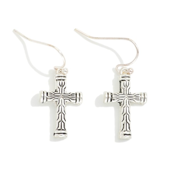 Textured Metal Cross Drop Earrings 

- Approximately 1" L