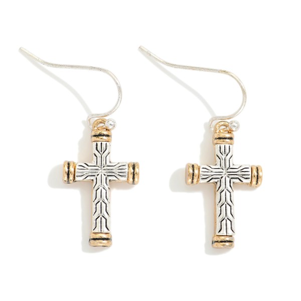 Textured Metal Cross Drop Earrings 

- Approximately 1" L