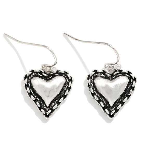 Textured Metal Puffy Heart Drop Earrings 

- Approximately .75" L